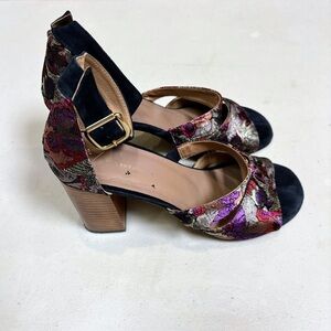 Anthropologie ankle strap heel with butterfly silk